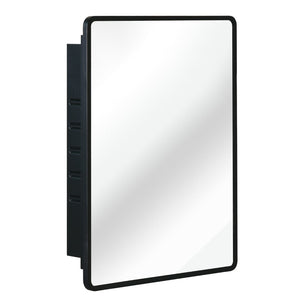 English Elm Black Matte Iron Medicine Cabinet Recessed or Wall Mount Mirror with Tempered Shelves W2203P176579