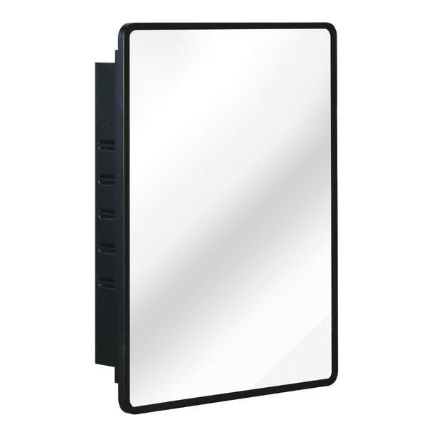 English Elm Black Matte Iron Medicine Cabinet Recessed or Wall Mount Mirror with Tempered Shelves W2203P176579