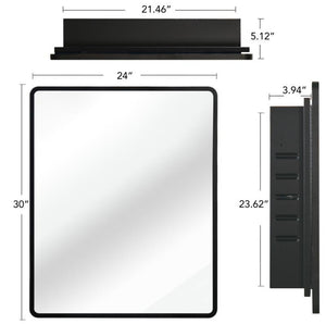 English Elm Black Matte Iron Medicine Cabinet Recessed or Wall Mount Mirror with Tempered Shelves W2203P176579