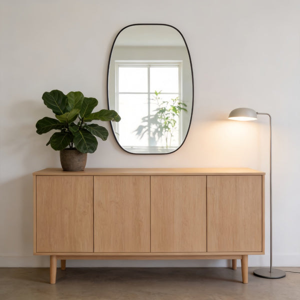 English Elm 30x48 Matte Metal Framed Oblong Wall Mirror with Hd Glass for Bathroom or Entryway Black W2203P480047