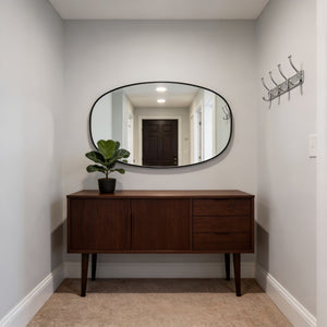 English Elm 30x48 Matte Metal Framed Oblong Wall Mirror with Hd Glass for Bathroom or Entryway Black W2203P480047