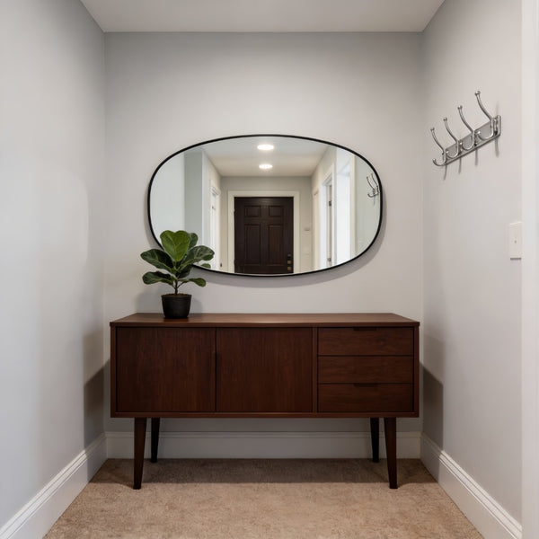 English Elm 30x48 Matte Metal Framed Oblong Wall Mirror with Hd Glass for Bathroom or Entryway Black W2203P480047
