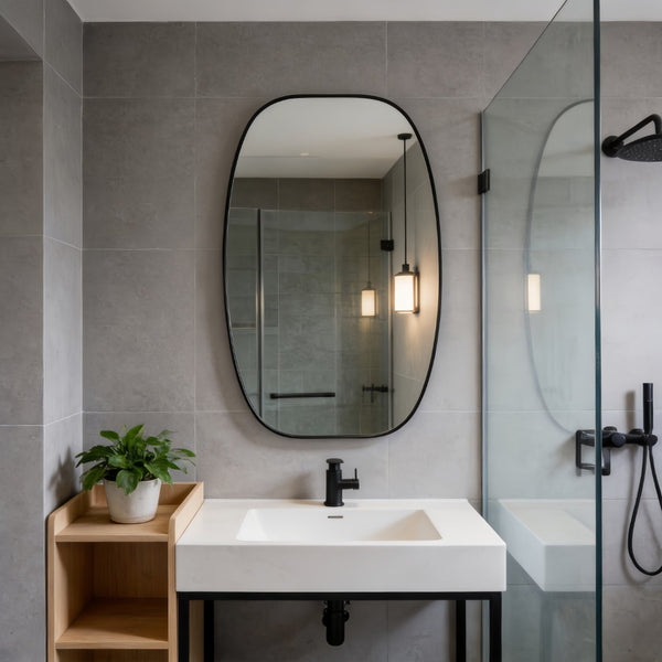 English Elm 30x48 Matte Metal Framed Oblong Wall Mirror with Hd Glass for Bathroom or Entryway Black W2203P480047
