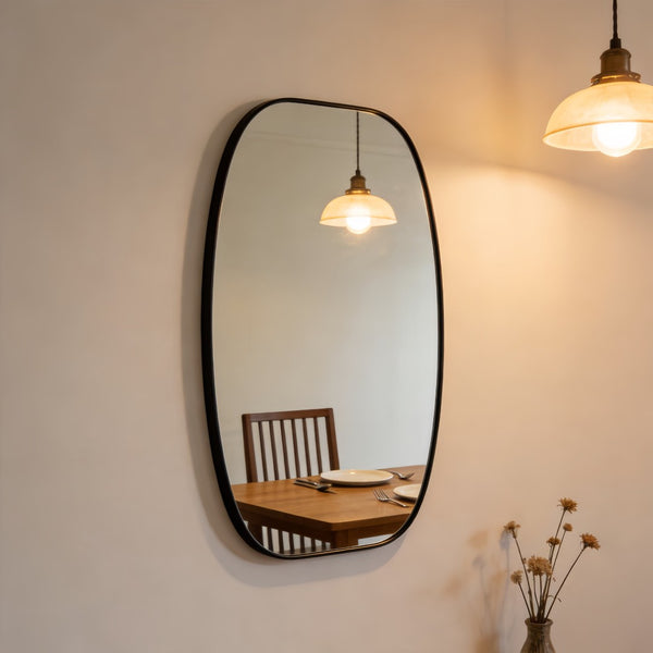 English Elm 30x48 Matte Metal Framed Oblong Wall Mirror with Hd Glass for Bathroom or Entryway Black W2203P480047