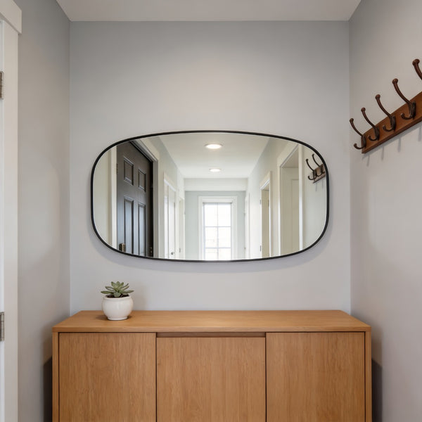 English Elm 30x48 Matte Metal Framed Oblong Wall Mirror with Hd Glass for Bathroom or Entryway Black W2203P480047