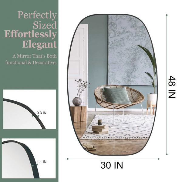 English Elm 30x48 Matte Metal Framed Oblong Wall Mirror with Hd Glass for Bathroom or Entryway Black W2203P480047