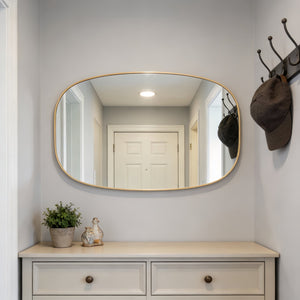 English Elm 30x48 Matte Metal Framed Oblong Wall Mirror with Hd Glass for Bathroom or Entryway Gold W2203P480048