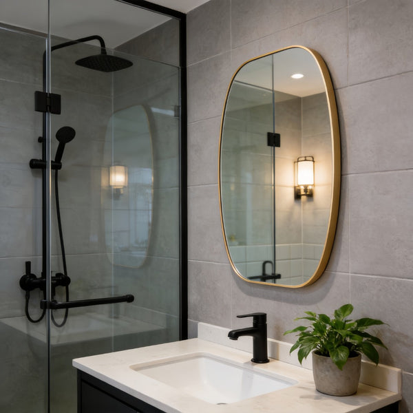 English Elm 30x48 Matte Metal Framed Oblong Wall Mirror with Hd Glass for Bathroom or Entryway Gold W2203P480048