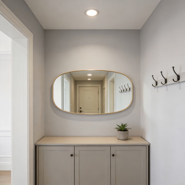 English Elm 30x48 Matte Metal Framed Oblong Wall Mirror with Hd Glass for Bathroom or Entryway Gold W2203P480048