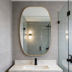 English Elm 30x48 Matte Metal Framed Oblong Wall Mirror with Hd Glass for Bathroom or Entryway Gold W2203P480048