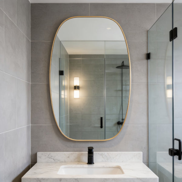 English Elm 30x48 Matte Metal Framed Oblong Wall Mirror with Hd Glass for Bathroom or Entryway Gold W2203P480048