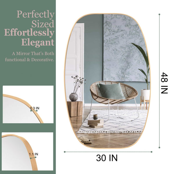 English Elm 30x48 Matte Metal Framed Oblong Wall Mirror with Hd Glass for Bathroom or Entryway Gold W2203P480048
