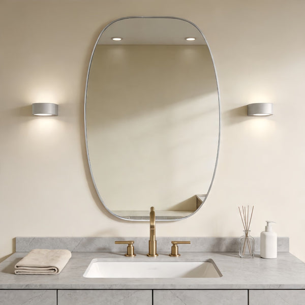 English Elm 30x48 Matte Metal Framed Oblong Wall Mirror with Hd Glass for Bathroom or Entryway Silver W2203P480058