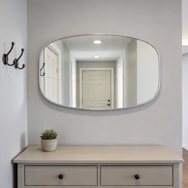 English Elm 30x48 Matte Metal Framed Oblong Wall Mirror with Hd Glass for Bathroom or Entryway Silver W2203P480058
