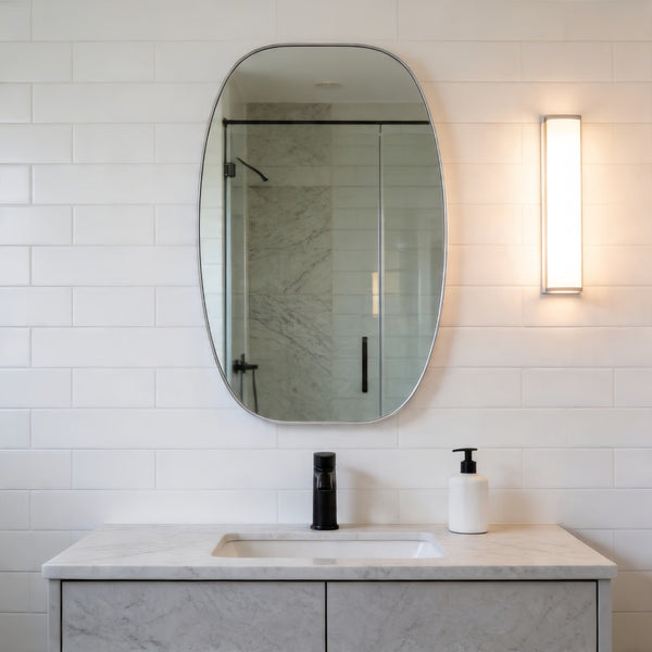 English Elm 30x48 Matte Metal Framed Oblong Wall Mirror with Hd Glass for Bathroom or Entryway Silver W2203P480058