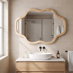 English Elm Natural Solid Wood Cloud Silhouette Wall Mirror Rustic Farmhouse Bohemian Accent Piece Natural Wood W2203P523308