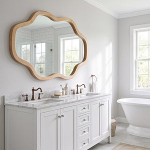 English Elm Natural Solid Wood Cloud Silhouette Wall Mirror Rustic Farmhouse Bohemian Accent Piece Natural Wood W2203P523308