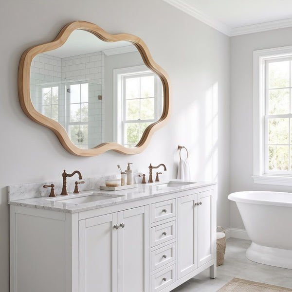 English Elm Natural Solid Wood Cloud Silhouette Wall Mirror Rustic Farmhouse Bohemian Accent Piece Natural Wood W2203P523308