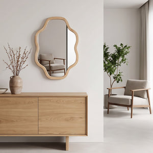 English Elm Natural Solid Wood Cloud Silhouette Wall Mirror Rustic Farmhouse Bohemian Accent Piece Natural Wood W2203P523308