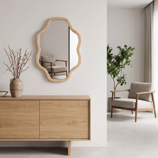English Elm Natural Solid Wood Cloud Silhouette Wall Mirror Rustic Farmhouse Bohemian Accent Piece Natural Wood W2203P523308