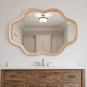 English Elm Natural Solid Wood Cloud Silhouette Wall Mirror Rustic Farmhouse Bohemian Accent Piece Natural Wood W2203P523308