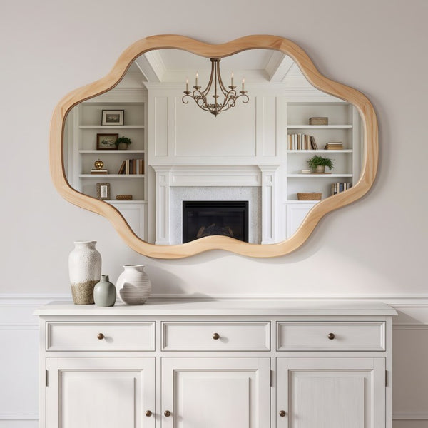 English Elm Natural Solid Wood Cloud Silhouette Wall Mirror Rustic Farmhouse Bohemian Accent Piece Natural Wood W2203P523308