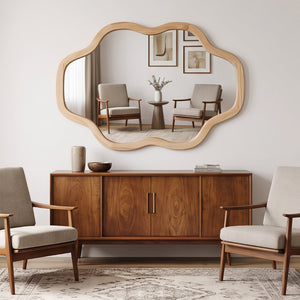 English Elm Natural Solid Wood Cloud Silhouette Wall Mirror Rustic Farmhouse Bohemian Accent Piece Natural Wood W2203P523308