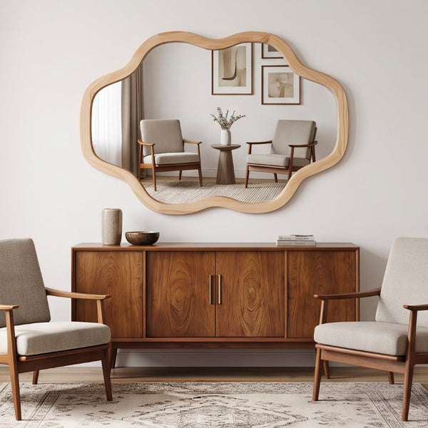 English Elm Natural Solid Wood Cloud Silhouette Wall Mirror Rustic Farmhouse Bohemian Accent Piece Natural Wood W2203P523308