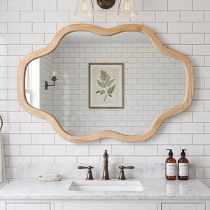 English Elm Natural Solid Wood Cloud Silhouette Wall Mirror Rustic Farmhouse Bohemian Accent Piece Natural Wood W2203P523308
