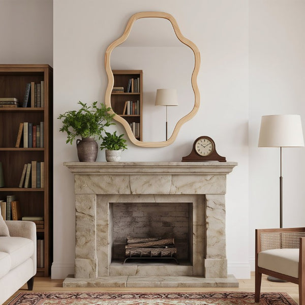 English Elm Natural Solid Wood Cloud Silhouette Wall Mirror Rustic Farmhouse Bohemian Accent Piece Natural Wood W2203P523308