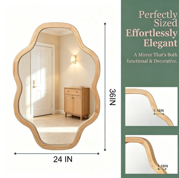 English Elm Natural Solid Wood Cloud Silhouette Wall Mirror Rustic Farmhouse Bohemian Accent Piece Natural Wood W2203P523308