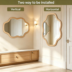 English Elm Natural Solid Wood Cloud Silhouette Wall Mirror Rustic Farmhouse Bohemian Accent Piece Natural Wood W2203P523308