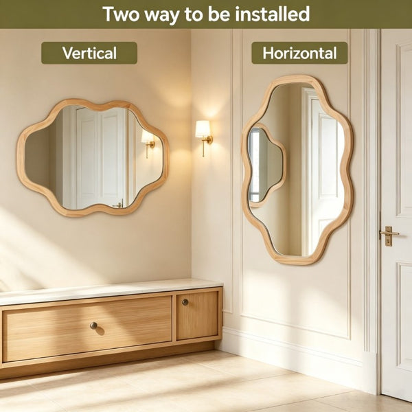 English Elm Natural Solid Wood Cloud Silhouette Wall Mirror Rustic Farmhouse Bohemian Accent Piece Natural Wood W2203P523308
