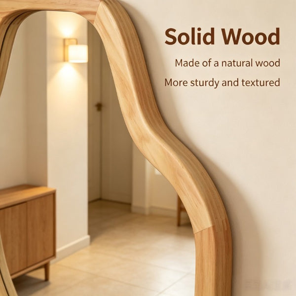English Elm Natural Solid Wood Cloud Silhouette Wall Mirror Rustic Farmhouse Bohemian Accent Piece Natural Wood W2203P523308
