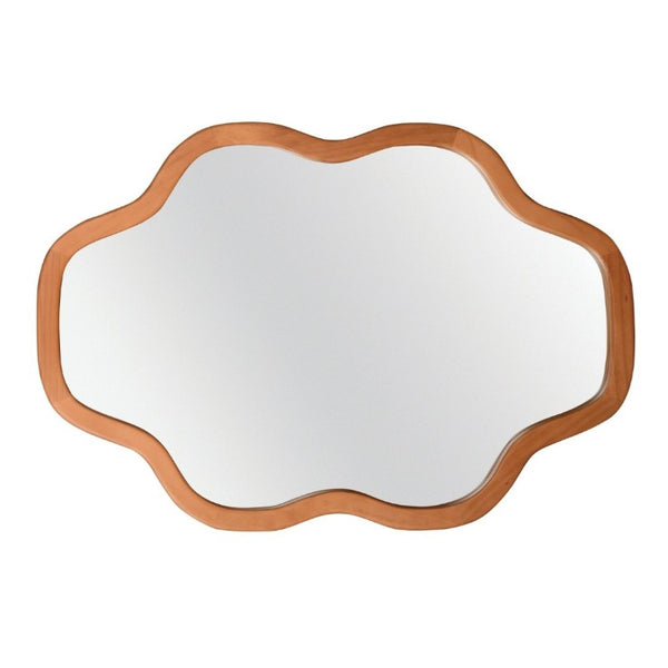 English Elm Natural Solid Wood Cloud Silhouette Wall Mirror Rustic Farmhouse Bohemian Accent Piece Yellowish-Brown W2203P523316