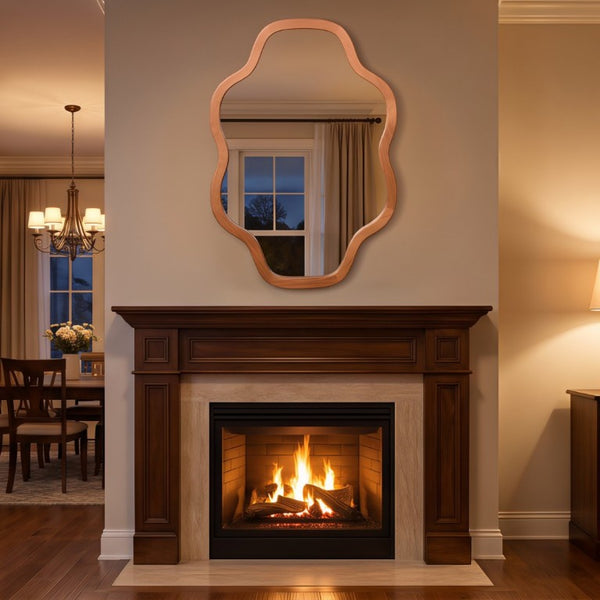 English Elm Natural Solid Wood Cloud Silhouette Wall Mirror Rustic Farmhouse Bohemian Accent Piece Yellowish-Brown W2203P523316