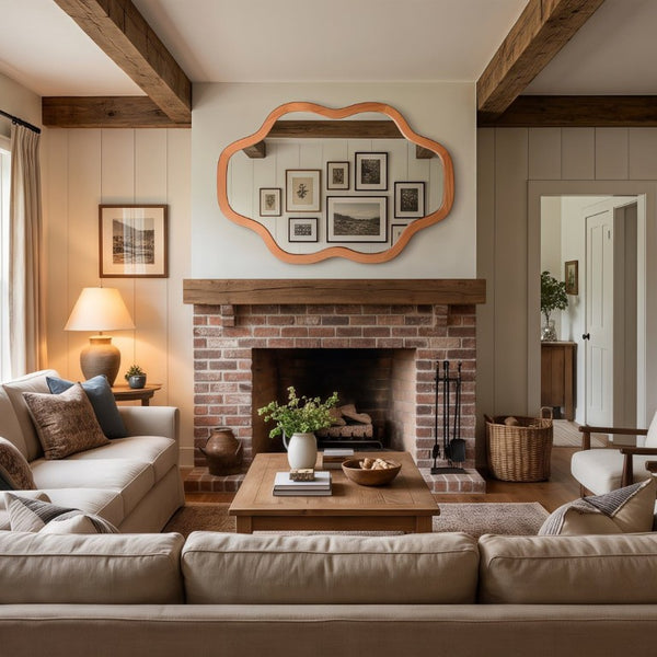 English Elm Natural Solid Wood Cloud Silhouette Wall Mirror Rustic Farmhouse Bohemian Accent Piece Yellowish-Brown W2203P523316