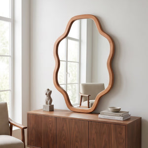 English Elm Natural Solid Wood Cloud Silhouette Wall Mirror Rustic Farmhouse Bohemian Accent Piece Yellowish-Brown W2203P523316
