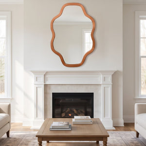 English Elm Natural Solid Wood Cloud Silhouette Wall Mirror Rustic Farmhouse Bohemian Accent Piece Yellowish-Brown W2203P523316