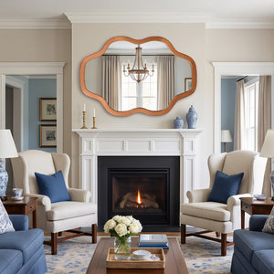 English Elm Natural Solid Wood Cloud Silhouette Wall Mirror Rustic Farmhouse Bohemian Accent Piece Yellowish-Brown W2203P523316