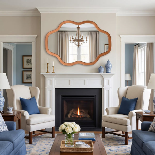 English Elm Natural Solid Wood Cloud Silhouette Wall Mirror Rustic Farmhouse Bohemian Accent Piece Yellowish-Brown W2203P523316