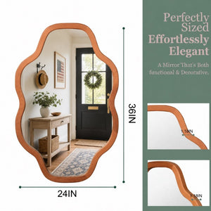 English Elm Natural Solid Wood Cloud Silhouette Wall Mirror Rustic Farmhouse Bohemian Accent Piece Yellowish-Brown W2203P523316