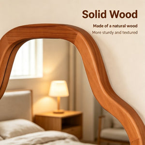 English Elm Natural Solid Wood Cloud Silhouette Wall Mirror Rustic Farmhouse Bohemian Accent Piece Yellowish-Brown W2203P523316