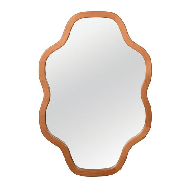 English Elm Natural Solid Wood Cloud Silhouette Wall Mirror Rustic Farmhouse Bohemian Accent Piece Yellowish-Brown W2203P523316
