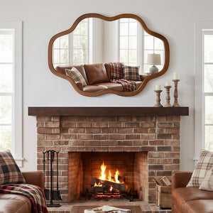 English Elm Natural Solid Wood Cloud Silhouette Wall Mirror Rustic Farmhouse Bohemian Accent Piece Black + Dark Walnut W2203P523324