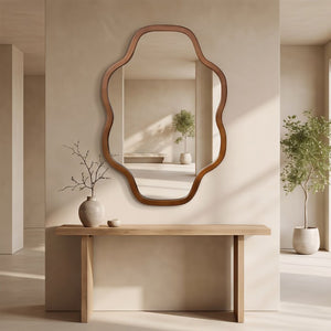 English Elm Natural Solid Wood Cloud Silhouette Wall Mirror Rustic Farmhouse Bohemian Accent Piece Black + Dark Walnut W2203P523324