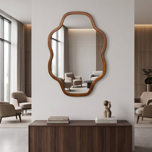 English Elm Natural Solid Wood Cloud Silhouette Wall Mirror Rustic Farmhouse Bohemian Accent Piece Black + Dark Walnut W2203P523324