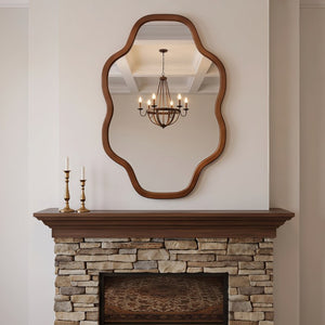 English Elm Natural Solid Wood Cloud Silhouette Wall Mirror Rustic Farmhouse Bohemian Accent Piece Black + Dark Walnut W2203P523324