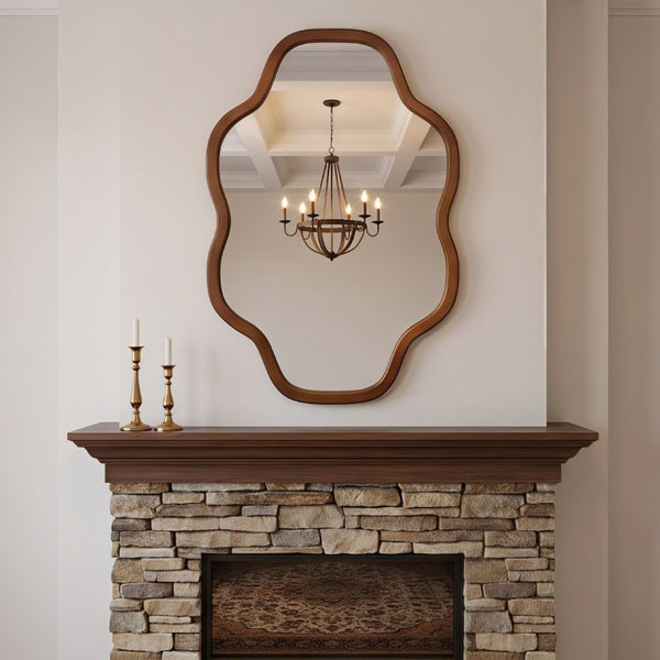 English Elm Natural Solid Wood Cloud Silhouette Wall Mirror Rustic Farmhouse Bohemian Accent Piece Black + Dark Walnut W2203P523324