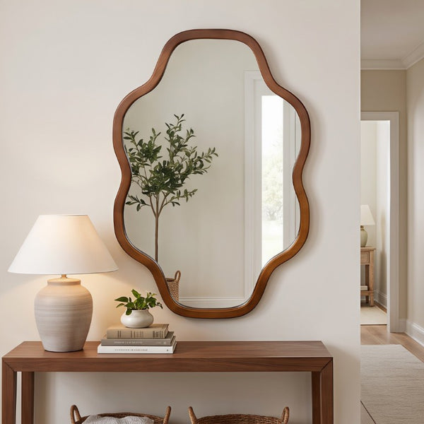 English Elm Natural Solid Wood Cloud Silhouette Wall Mirror Rustic Farmhouse Bohemian Accent Piece Black + Dark Walnut W2203P523324
